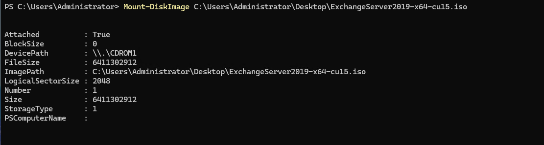 Exchange Server 2019（CU15）のインストールISOをマウントする操作画面